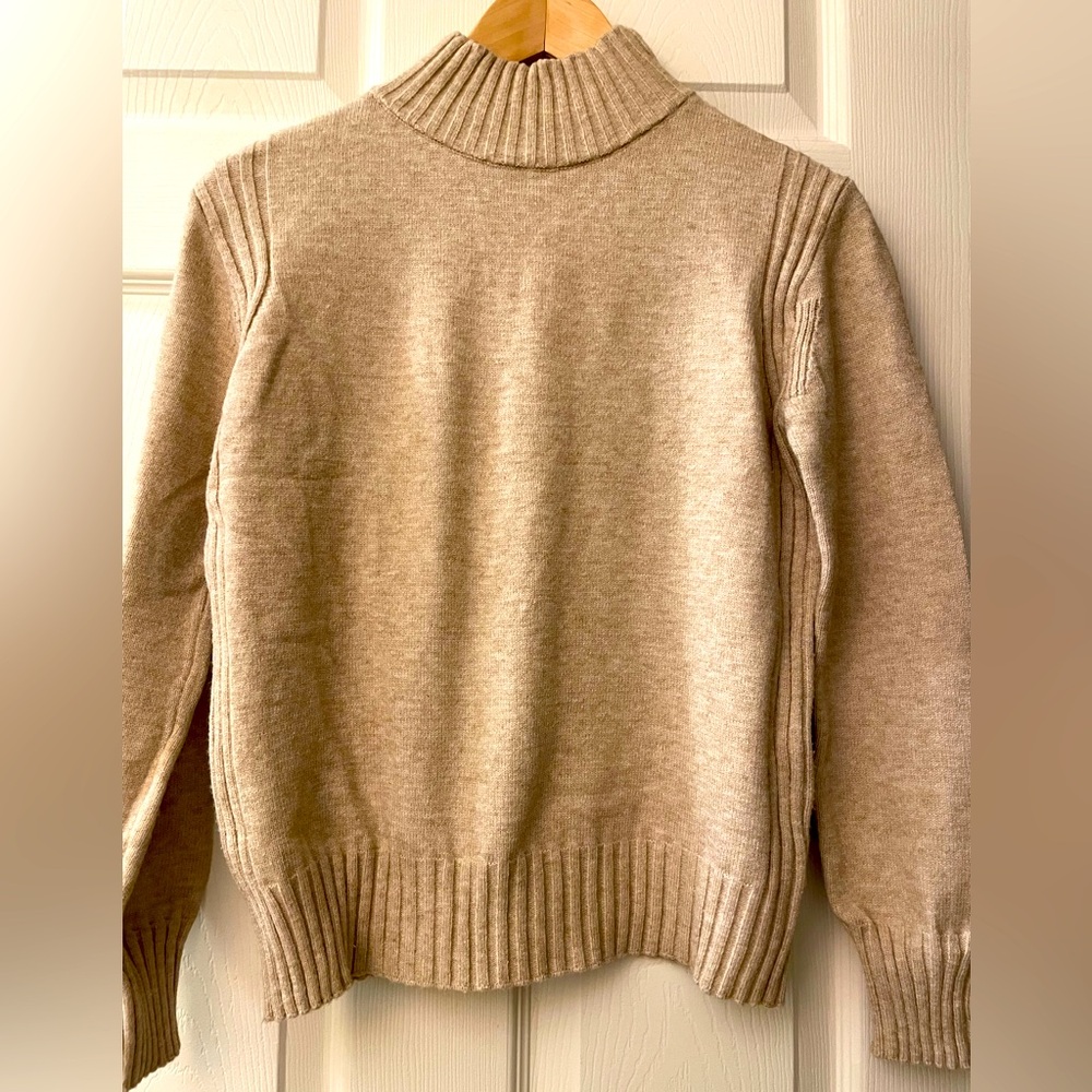 Poof- Natural Tan Mock Funnel Turtleneck Sweater Knit Long Sleeve NWOT